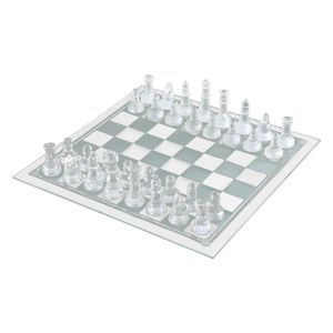 Klar Gefrostet Glas Schach Set mit Glas Bord, Elegante Klassische Schach Set, Großes Geschenk Größe 20x20cm