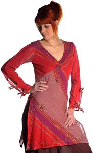 Langarm Bluse Oberteil Longshirt Kleid Shirt Träger Tank Schluppenbluse Freizeit Hippie Tunika Priya, S/M
