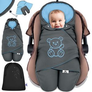 KIDIZ® Baby Einschlagdecke Winter mit Kapuze +Tasche Babyeinschlagdecke Universal für Babyschale, Autositz, z.B. für Maxi-Cosi, Römer für Buggy Babybett Kinderwagen & alle Gurtsysteme 3 & 5-Punkt Gurt, Farbe:Anthrazit / Hellblau KIDIZ® Baby Einschlagdecke Winter mit Kapuze +Tasche Babyeinschlagdecke Universal für Babyschale, Autositz, z.B. für Maxi-Cosi, Römer für Buggy Babybett Kinderwagen & alle Gurtsysteme 3 & 5-Punkt Gurt, Farbe:Anthrazit / Hellblau
