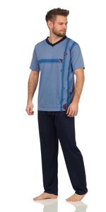 Herren Sommer Pyjama Lange Schlafhose V- T-shirt; Blau M