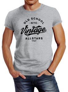 Neverless® Herren T-Shirt College Style Schriftzug Oldschool Vintage Allstars Fashion Streetstyle grau 3XL