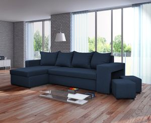 Nawstol Ecksofa TYMON mit Schlaffunktion, L-Form mit Bettkasten, Eckcouch Wohnzimmer, Bettsofa, Couchgarnitur Universalecke - Farbe dunkelblau