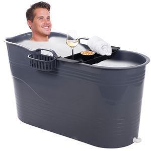 HelloBath® Mobilná vaňa pre dospelých XL - Ideálna do malej kúpeľne - 122x55x64cm - Štýlová (Cool Grey) - Vrátane vaničky