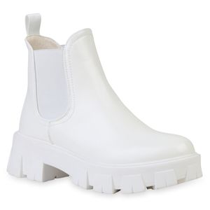 VAN HILL Damen Stiefeletten Plateau Boots Blockabsatz Profil-Sohle Schuhe 836326, Farbe: Weiß, Größe: 38