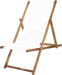 Liegestuhl Gartenliege Klappstuhl aus Holz imprägniert klappbar Relaxliege Campingstuhl Strandstuhl Buchenholz - Weiß