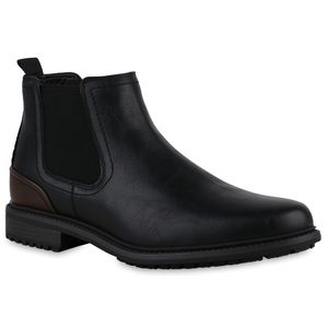 VAN HILL Herren Chelsea Boots Stiefel Klassische Profil-Sohle Schuhe 840528, Farbe: Schwarz Dunkelbraun, Größe: 43