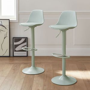 sweeek - 2er Set verstellbare Barhocker mit Sitzbezug aus Kunstleder - Seladon Grün