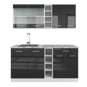 Vicco Single kitchen R-Line, 160 cm with worktop, Anthracite high gloss / white