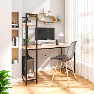 WOLTU Schreibtisch Computertisch Büromöbel PC Tisch Bürotisch Arbeitstisch aus Holz und Stahl, mit Ablage, 120x64x120 cm, Schwarz Eiche