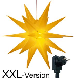 XXL Ø 100 cm 3D Leuchtstern inkl. warm-weißer LED Beleuchtung und Timer | für Innen und Außen geeignet (IP44) | hängend | 7,5 m Zuleitung (gelb)