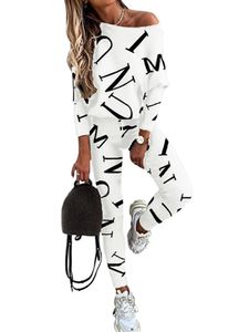 Damen Sportbekleidung-Sets Briefdruck Anzug Lange Ärmel Modisches Oberteil Jogginghose,Farbe: Grau schwarz,Größe:S