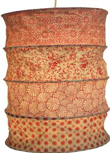 Runde Papier Hängelampe, Lokta Papierlampenschirm Kailash, Handgeschöpftes Papier - Rot/orange, Lokta-Papier, 35*28*28 cm, Asiatische Lampenschirme aus Papier & Stoff