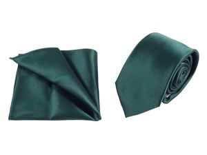 PB Pietro Baldini Krawattenset für Herren - Krawatte und Einstecktuch aus Satin Mikrofaser - Hangefertigt in Italien - 150 x 7 cm - grün