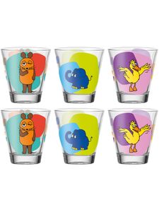 Leonardo Bambini Trink-Gläser, 6er Set, spülmaschinengeeignete Saft-Gläser, Kinder-Becher aus Glas mit Motiven Maus, Elefant, Ente 215 ml, 021421