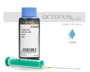 Ink for HP 302, 304 cyan with syringe