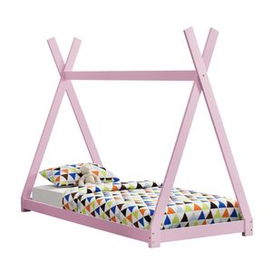 [en.casa] Dětská postel 90x200cm růžová v designu tepee z borovicového dřeva Postel pro mládež Dřevěná postel Postel do domu