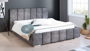 GRAINGOLD Doppelbett 200x200 cm Fuego mit Kopfteil, Bettkasten & Lattenrost - Grau