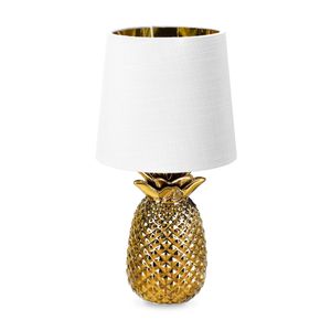 Navaris Tischlampe im Ananas Design - 35cm hoch - Deko Keramik Lampe für Nachttisch oder Beistelltisch - Dekolampe mit E14 Gewinde in Gold-Weiß