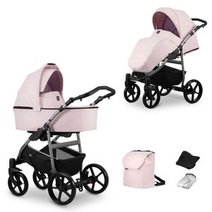 Kinderwagen MATA Sportwagen Babywagen Babyschale Komplettset Kinder Wagen Set 2 in 1 (rose, Rahmenfarbe: Graphite)