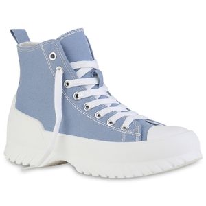 VAN HILL Damen Sneaker High Schnürer Bequeme Profil-Sohle Schuhe 840264, Farbe: Blau, Größe: 39