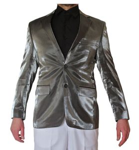 Designer Herren Glanz Sakko einzeln tailliert Hochzeit Glanz Smoking Jacke 2 Knopf Einreiher, Größe Anzüge:46 XS, Farbe Anzüge:Silber Glanz