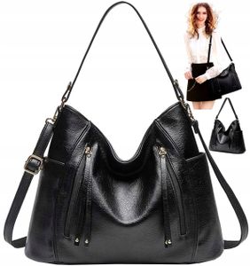 Schwarze Damenhandtasche A4 Lederhandtasche, geräumig