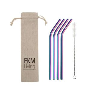 EKM Living Edelstahl Strohhalme 12er Set Rainbow gebogen GmbH, Trinkhalme, bruchfest, wiederverwendbar, spülmaschinengeeignet, plastikfrei (Rainbow gebogen, 12)