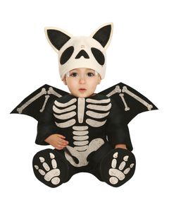 Fledermaus Babykostüm mit Flügeln und Skelett Motiv für Halloween Größe: 12-24 Monate