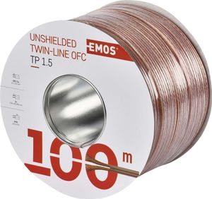 EMOS reproduktorový kábel OFC 2x1,5 mm2, 100 m z čistej medi pre reproduktory a surround systémy, transparentný s označením polarity, S8314