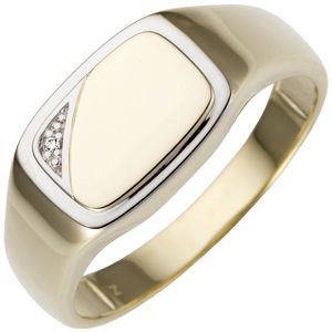Herren Ring aus 585 Gold Gelbgold bicolor mit Diamant Brillant flach glänzend,Innenumfang 68mm  Ø21.6mm