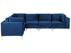 BELIANI Modulární 6místná rohová pohovka ve tvaru L modrá sametová pravá pravostranná stříbrné kovové nohy glamour styl