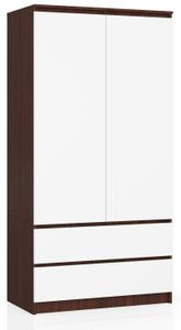 Kleiderschrank AKORD S90 Wenge 90 cm 4 Ebenen Front Weiß B90 x H180 x T51 cm