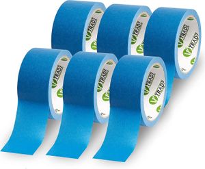 V1 Trade Krepová Páska 50 mm x 25 m – Univerzální Malířský Krepp Hilfreich Při Malování – Snadno Snímatelná Lepicí Páska – Malířská Páska Vodotěsná – Lepicí Páska Modrá