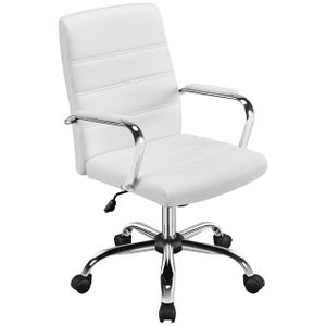 Yaheetech Bürostuhl ergonomischer Schreibtischstuhl, Drehstuhl mit Rollen, Bürohocker mit Armlehnen, Arbeitsstuhl mit Rückenlehne, Chefsessel Belastbar bis 130kg Weiß
