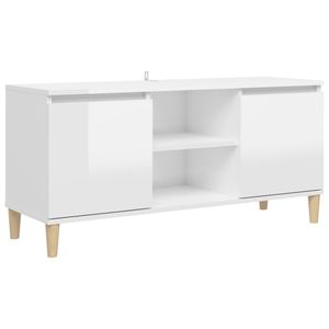 vidaXL TV-Schrank mit Massivholz-Beinen Hochglanz-Weiß 103,5x35x50 cm