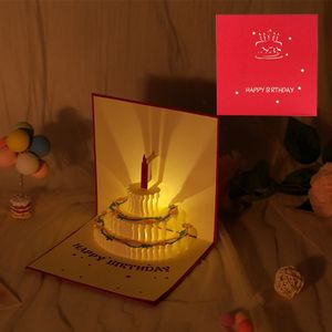 Rot Geburtstagskarten 3D Geburtstagskuchen LED-Licht Musik Pop-Up Grußkarten Postkarten für Mutter, Ehefrau, Schwester, Freunde
