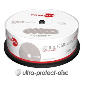 25 Primeon Rohlinge Blu-ray BD-R Dual Layer ultra protect disc 50GB 8x Spindel