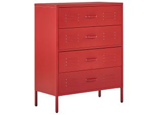 BELIANI Hohe Kommode Rot Stahl 40x80x102 cm mit 4 Schubladen Mehrzweckschrank für Büro Schlafzimmer Wohnzimmer Kinderzimmer Bad