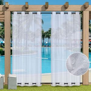 1 kus Vonkajšia záclona Transparentná biela s očkami hore a dole, vodotesná vetruvzdorná balkónová záhradná záclona, 132x243cm