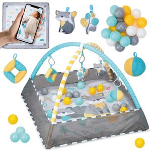 MoMi LAMMIS Lernmatte Spieldecke 4in1 - Lernmatte, Bällebad, Spielbögen, Spielzeug