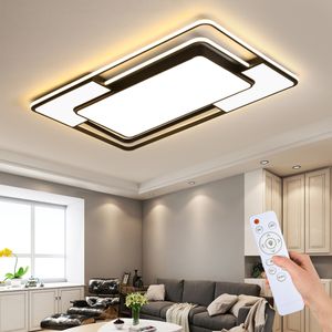 Natsen 150W LED Deckenleuchte Deckenlampe, dimmbar mit Fernbedienung, Moderne Leuchte für Wohnzimmer, Schlafzimmer, Arbeitszimmer, Büro Rechteckig Schwarz (900*600*60 mm)