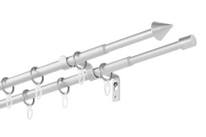 Ausziehbare Gardinenstange, Stilgarnitur Siri komplett Set zum sofortigen Montieren, 13/16 mm Ø, Silber 2-lauf, 120 - 220 cm