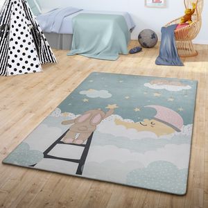 Teppich Kinder Kinderzimmerteppich Junge Mädchen Kinderteppich Babymatte Wolken Größe 120x160 cm