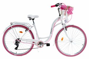 Davi Emma dámsky bicykel, 160-185 cm vysoký, 28", Prehadzovačka Shimano 7 spd, Biela/ružová