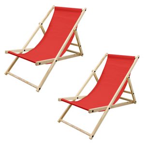 ECD Germany 2x Liegestuhl aus Holz, 3 Liegepositionen, Rot, bis 120 kg