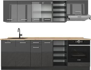 Vicco Küchenzeile R-Line, 240 cm ohne Arbeitsplatte, Anthrazit Hochglanz/Anthrazit