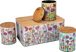 WENKO Brotkasten Bambus Brotbox Aufbewahrungsdose Vorratsdose Deckel Set Blumen