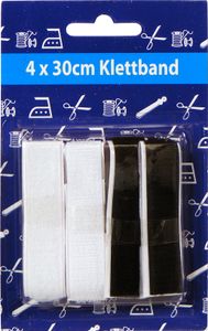Klettband Klettverschlussband Breite 2cm, 4 x 30 cm, nähbar, weiß + schwarz