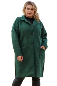 Kabát GRETA vlněný bouclé rovného střihu tmavě zelený