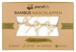 pandoo Waschlappen Bambus weiß 25,0 x 25,0 cm, 6 St.